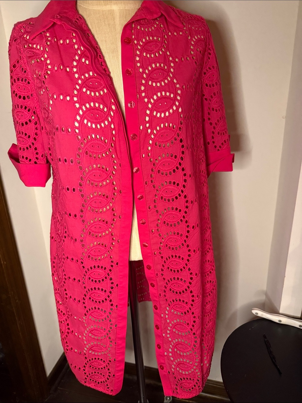 Anne Fontaine Hot Pink Eyelet Shirt Dress